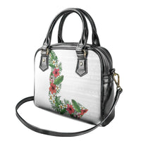 Hawaii Tropical Flowers and Leaves Shoulder Handbag Tapa Pattern White Mode