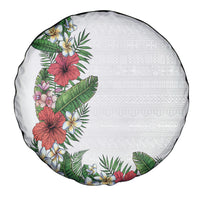 Hawaii Tropical Flowers and Leaves Spare Tire Cover Tapa Pattern White Mode