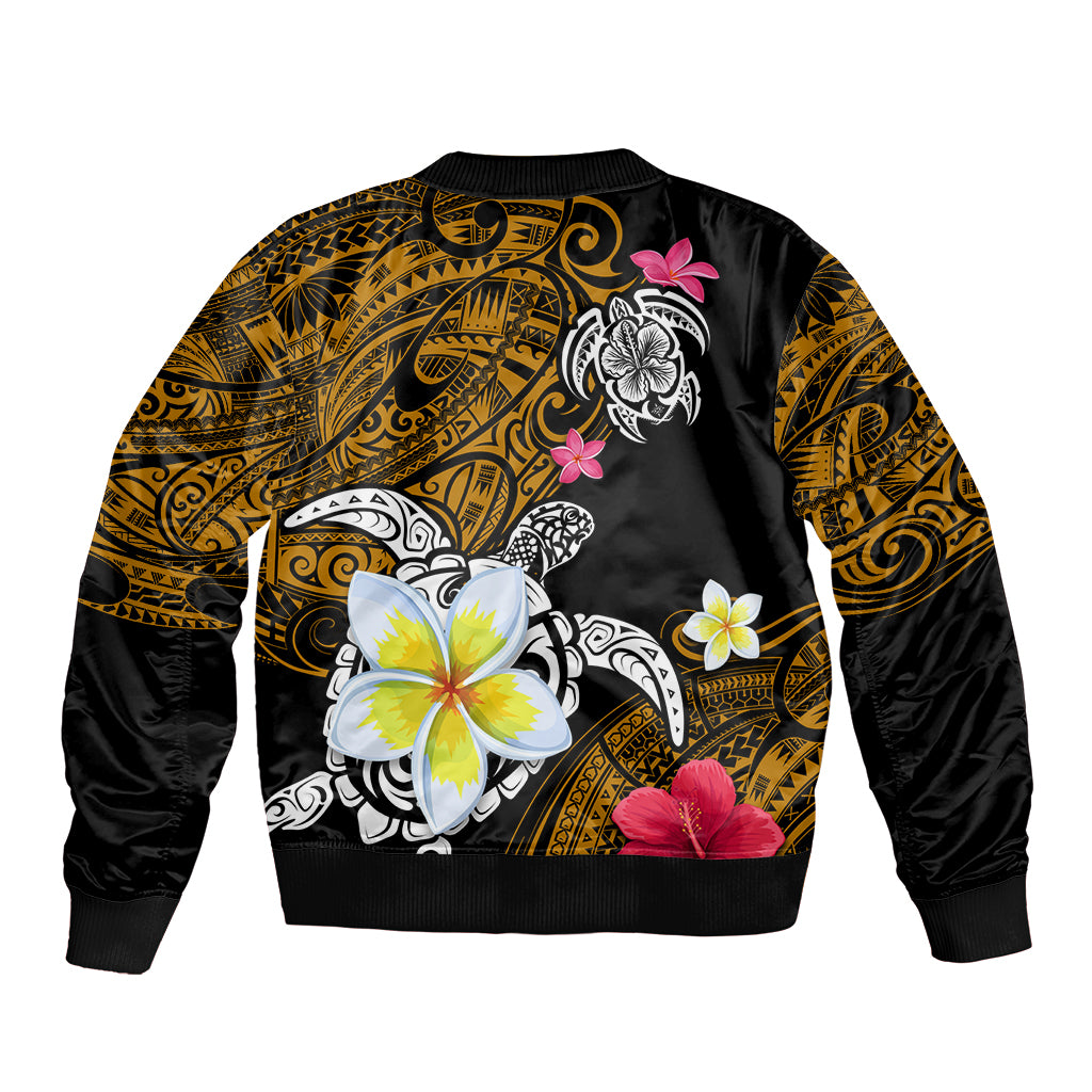 Hawaii Turtle and Tropical Flower Bomber Jacket Polynesian Pattern