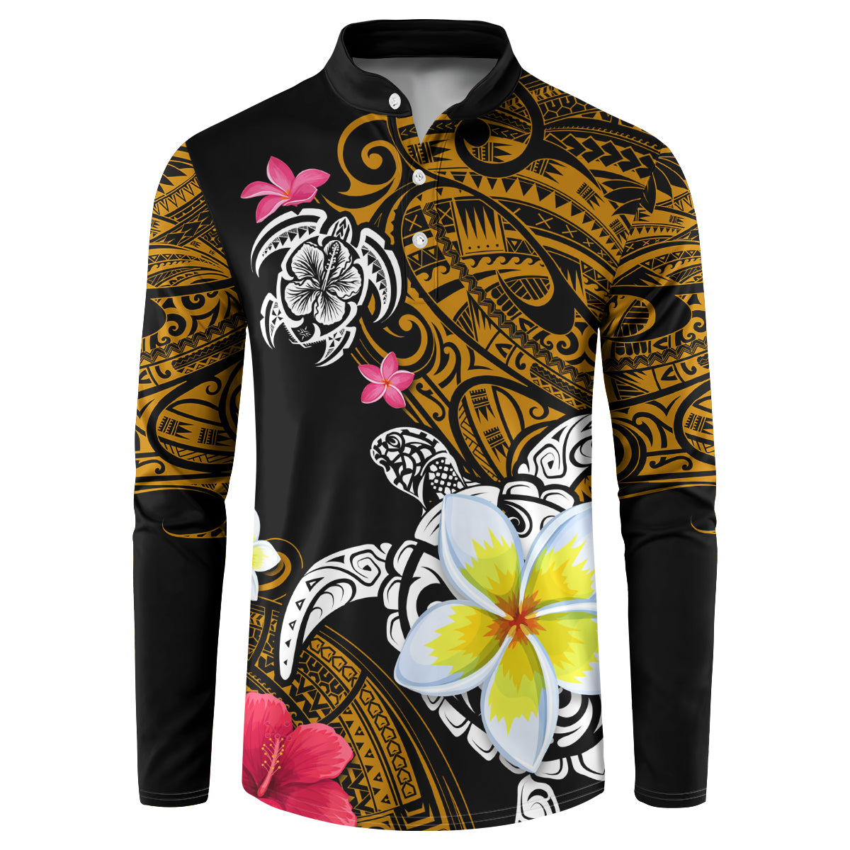Hawaii Turtle and Tropical Flower Button Sweatshirt Polynesian Pattern