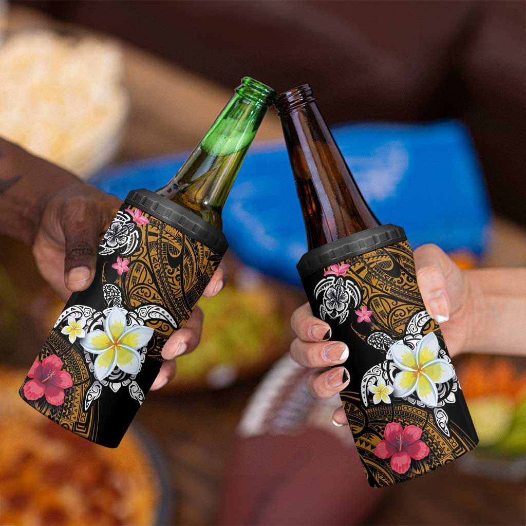 Hawaii Turtle and Tropical Flower 4 in 1 Can Cooler Tumbler Polynesian Pattern