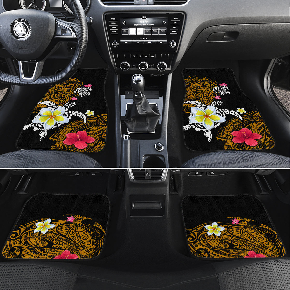 Hawaii Turtle and Tropical Flower Car Mats Polynesian Pattern