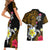 Hawaii Turtle and Tropical Flower Couples Matching Short Sleeve Bodycon Dress and Hawaiian Shirt Polynesian Pattern