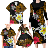 Hawaii Turtle and Tropical Flower Family Matching Long Sleeve Bodycon Dress and Hawaiian Shirt Polynesian Pattern LT03 - Polynesian Pride