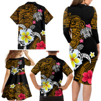 Hawaii Turtle and Tropical Flower Family Matching Long Sleeve Bodycon Dress and Hawaiian Shirt Polynesian Pattern LT03 - Polynesian Pride