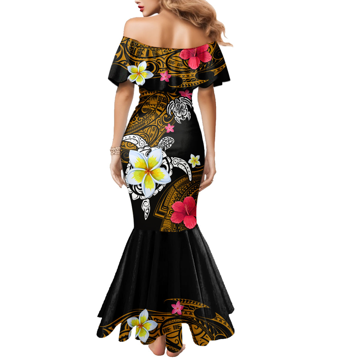 Hawaii Turtle and Tropical Flower Family Matching Mermaid Dress and Hawaiian Shirt Polynesian Pattern