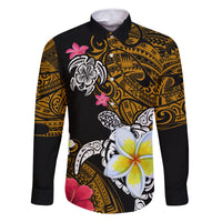 Hawaii Turtle and Tropical Flower Family Matching Off Shoulder Maxi Dress and Hawaiian Shirt Polynesian Pattern LT03 Dad's Shirt - Long Sleeve Black - Polynesian Pride