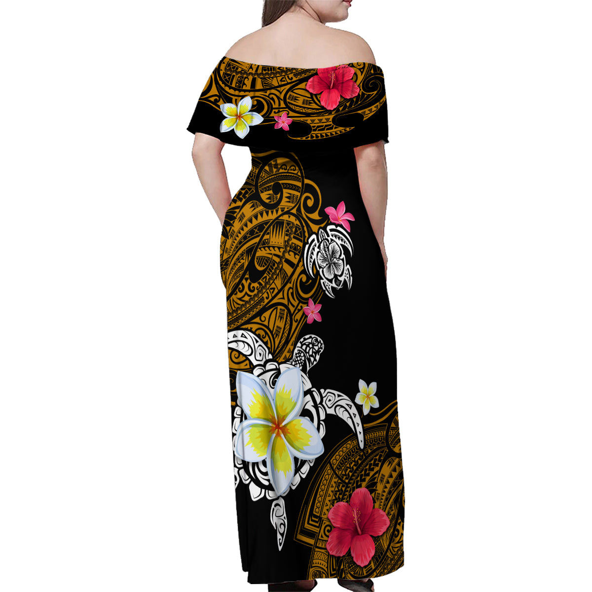Hawaii Turtle and Tropical Flower Family Matching Off Shoulder Maxi Dress and Hawaiian Shirt Polynesian Pattern LT03 - Polynesian Pride