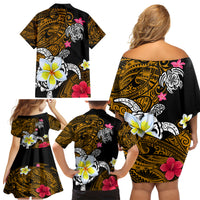 Hawaii Turtle and Tropical Flower Family Matching Off Shoulder Short Dress and Hawaiian Shirt Polynesian Pattern LT03 - Polynesian Pride