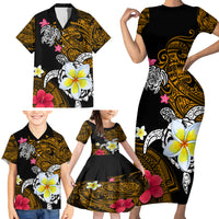 Hawaii Turtle and Tropical Flower Family Matching Short Sleeve Bodycon Dress and Hawaiian Shirt Polynesian Pattern LT03 - Polynesian Pride