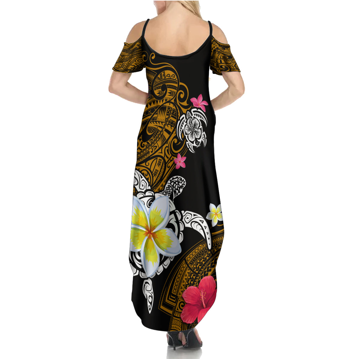 Hawaii Turtle and Tropical Flower Family Matching Summer Maxi Dress and Hawaiian Shirt Polynesian Pattern LT03 - Polynesian Pride