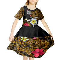 Hawaii Turtle and Tropical Flower Kid Short Sleeve Dress Polynesian Pattern