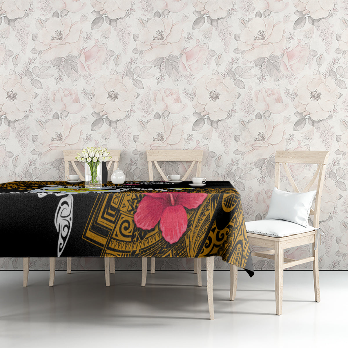 Hawaii Turtle and Tropical Flower Tablecloth Polynesian Pattern