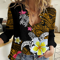 Hawaii Turtle and Tropical Flower Women Casual Shirt Polynesian Pattern