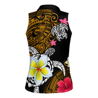 Hawaii Turtle and Tropical Flower Women Sleeveless Polo Shirt Polynesian Pattern