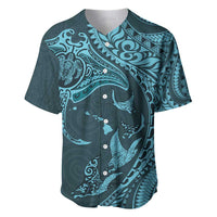 Hawaiian Manta Ray and Polynesian Tribal Tattoo Baseball Jersey Turquoise Color LT03 Turquoise - Polynesian Pride