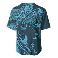 Hawaiian Manta Ray and Polynesian Tribal Tattoo Baseball Jersey Turquoise Color LT03 - Polynesian Pride