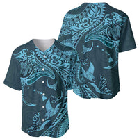 Hawaiian Manta Ray and Polynesian Tribal Tattoo Baseball Jersey Turquoise Color LT03 - Polynesian Pride
