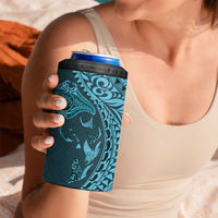 Hawaiian Manta Ray and Polynesian Tribal Tattoo 4 in 1 Can Cooler Tumbler Turquoise Color