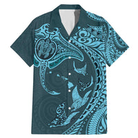 Hawaiian Manta Ray and Polynesian Tribal Tattoo Family Matching Mermaid Dress and Hawaiian Shirt Turquoise Color LT03