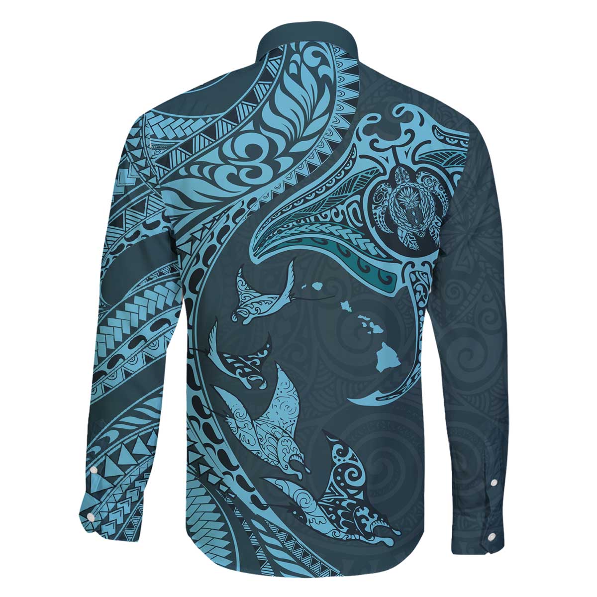 Hawaiian Manta Ray and Polynesian Tribal Tattoo Family Matching Puletasi and Hawaiian Shirt Turquoise Color LT03 - Polynesian Pride
