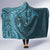 Hawaiian Manta Ray and Polynesian Tribal Tattoo Hooded Blanket Turquoise Color LT03