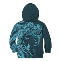 Hawaiian Manta Ray and Polynesian Tribal Tattoo Kid Hoodie Turquoise Color LT03