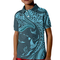 Hawaiian Manta Ray and Polynesian Tribal Tattoo Kid Polo Shirt Turquoise Color LT03
