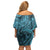 Hawaiian Manta Ray and Polynesian Tribal Tattoo Off Shoulder Short Dress Turquoise Color LT03