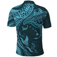 Hawaiian Manta Ray and Polynesian Tribal Tattoo Polo Shirt Turquoise Color LT03