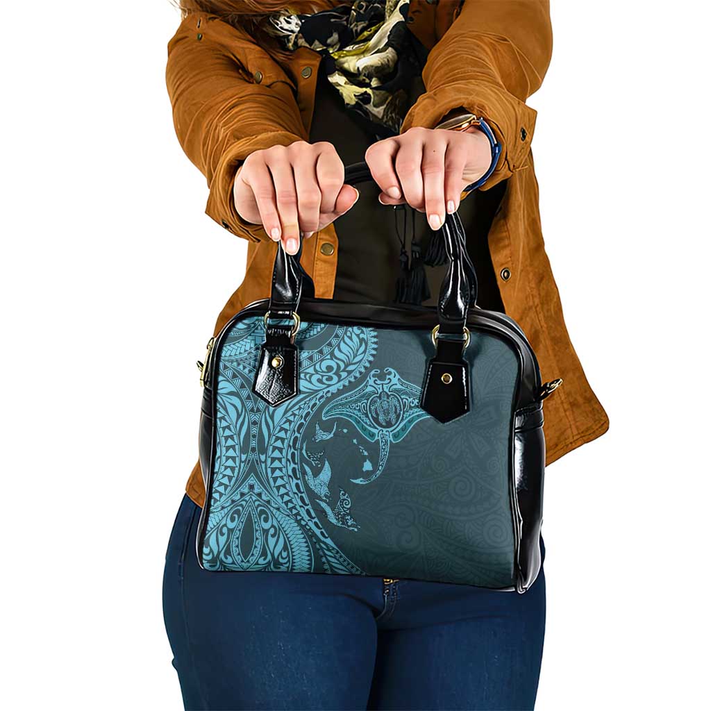 Hawaiian Manta Ray and Polynesian Tribal Tattoo Shoulder Handbag Turquoise Color LT03 One Size Turquoise - Polynesian Pride