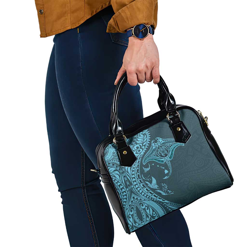 Hawaiian Manta Ray and Polynesian Tribal Tattoo Shoulder Handbag Turquoise Color LT03 - Polynesian Pride