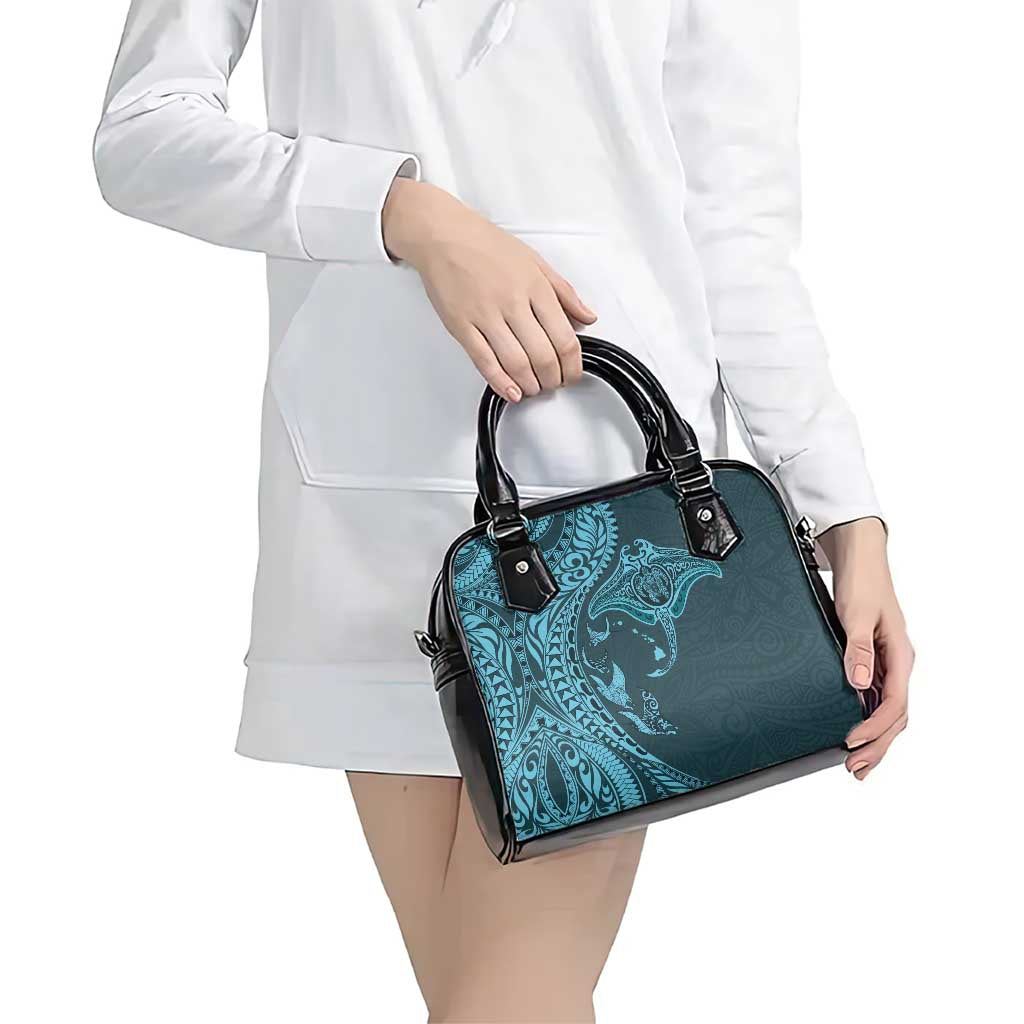 Hawaiian Manta Ray and Polynesian Tribal Tattoo Shoulder Handbag Turquoise Color LT03 - Polynesian Pride