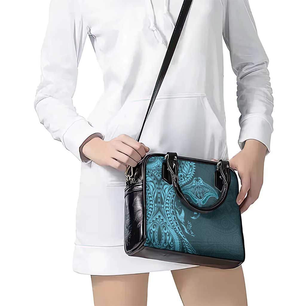 Hawaiian Manta Ray and Polynesian Tribal Tattoo Shoulder Handbag Turquoise Color LT03 - Polynesian Pride
