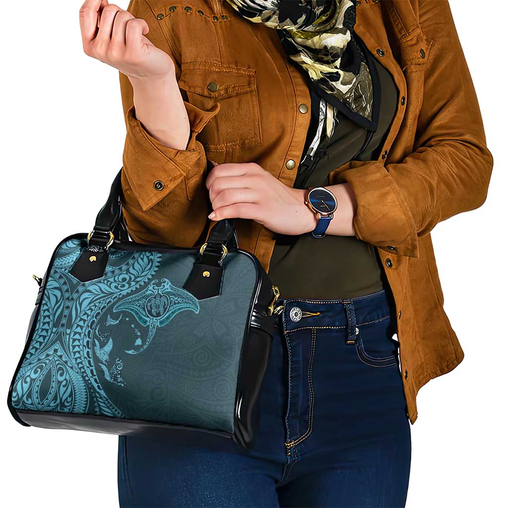 Hawaiian Manta Ray and Polynesian Tribal Tattoo Shoulder Handbag Turquoise Color LT03 - Polynesian Pride