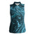 Hawaiian Manta Ray and Polynesian Tribal Tattoo Women Sleeveless Polo Shirt Turquoise Color LT03