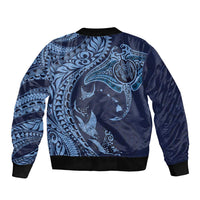 Hawaiian Manta Ray and Polynesian Tribal Tattoo Bomber Jacket Dark Navy Color LT03