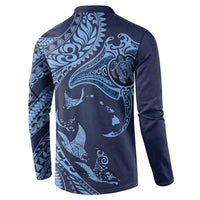 Hawaiian Manta Ray and Polynesian Tribal Tattoo Button Sweatshirt Dark Navy Color LT03