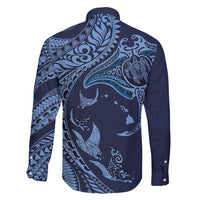 Hawaiian Manta Ray and Polynesian Tribal Tattoo Family Matching Mermaid Dress and Hawaiian Shirt Dark Navy Color LT03