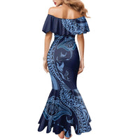 Hawaiian Manta Ray and Polynesian Tribal Tattoo Family Matching Mermaid Dress and Hawaiian Shirt Dark Navy Color LT03