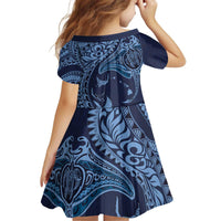 Hawaiian Manta Ray and Polynesian Tribal Tattoo Family Matching Puletasi and Hawaiian Shirt Dark Navy Color LT03 - Polynesian Pride