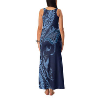 Hawaiian Manta Ray and Polynesian Tribal Tattoo Family Matching Tank Maxi Dress and Hawaiian Shirt Dark Navy Color LT03