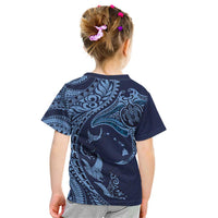 Hawaiian Manta Ray and Polynesian Tribal Tattoo Kid T Shirt Dark Navy Color LT03 - Polynesian Pride