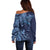 Hawaiian Manta Ray and Polynesian Tribal Tattoo Off Shoulder Sweater Dark Navy Color LT03