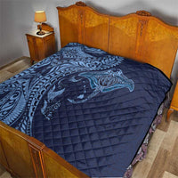 Hawaiian Manta Ray and Polynesian Tribal Tattoo Quilt Dark Navy Color LT03