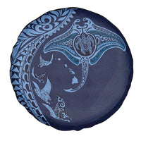 Hawaiian Manta Ray and Polynesian Tribal Tattoo Spare Tire Cover Dark Navy Color LT03