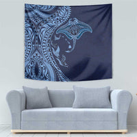 Hawaiian Manta Ray and Polynesian Tribal Tattoo Tapestry Dark Navy Color LT03