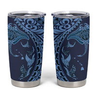 Hawaiian Manta Ray and Polynesian Tribal Tattoo Tumbler Cup Dark Navy Color