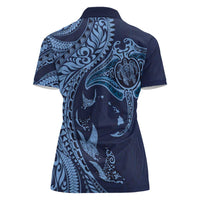 Hawaiian Manta Ray and Polynesian Tribal Tattoo Women Polo Shirt Dark Navy Color LT03