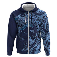 Hawaiian Manta Ray and Polynesian Tribal Tattoo Zip Hoodie Dark Navy Color LT03